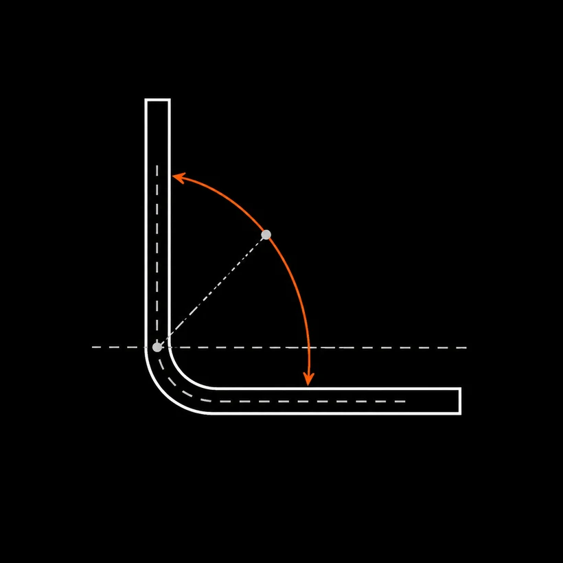 Bent sheet-metal profile showing bend radius and angle