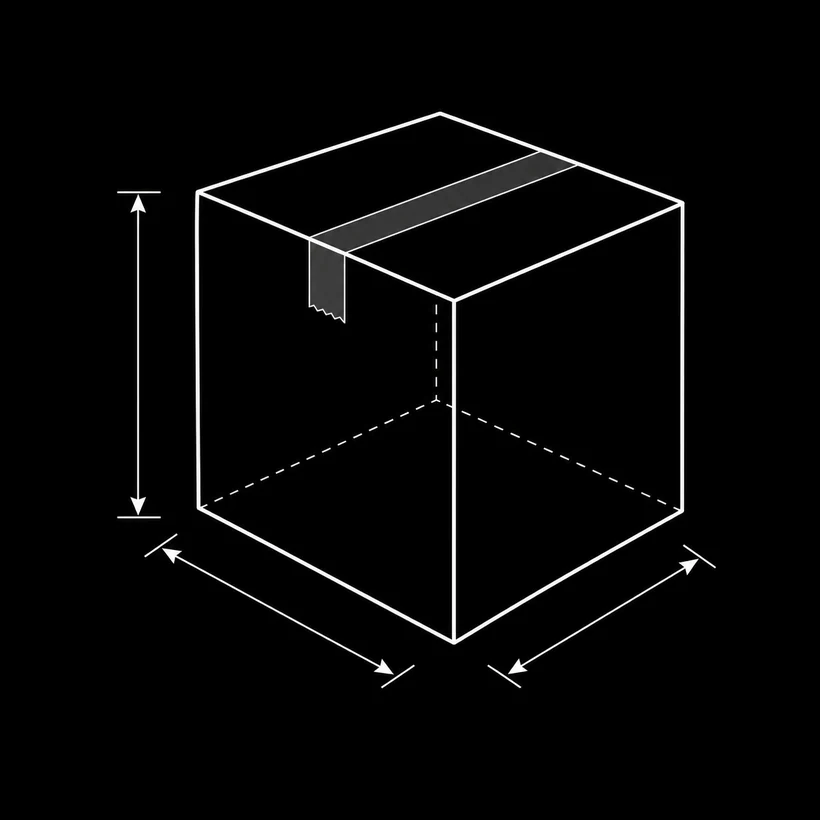 Isometric shipping carton with dimension callouts