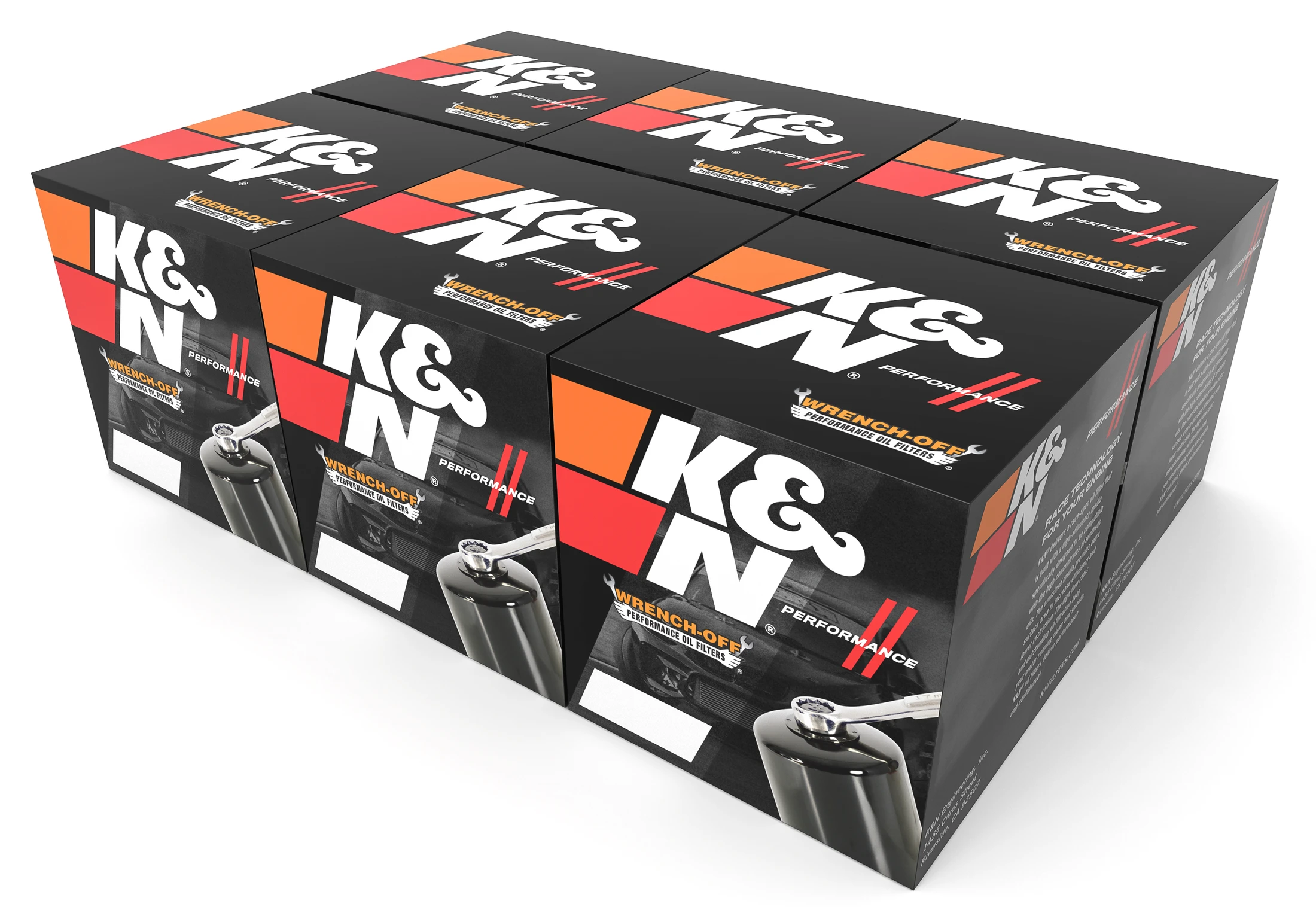 K&N Performance oil filter packaging, folding carton concepts in the brand's heritage colorway
