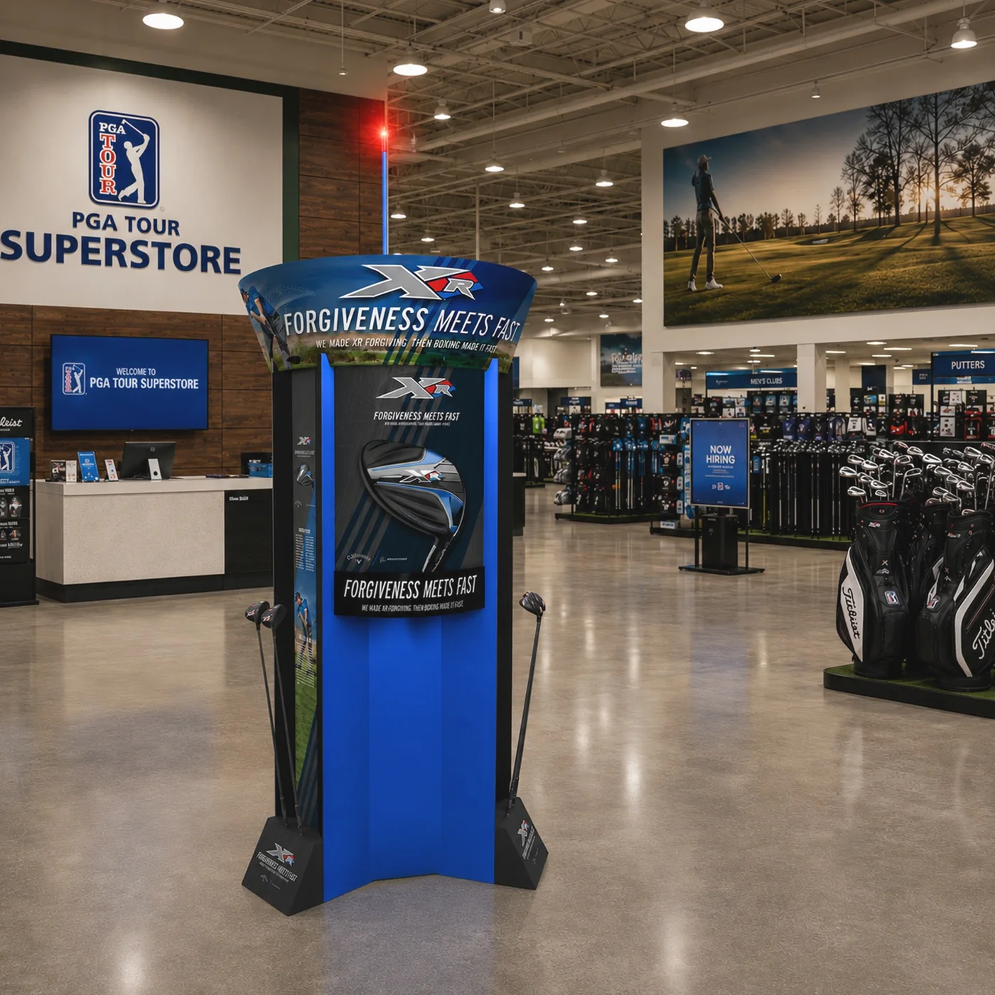 Callaway golf club retail display inside a golf superstore