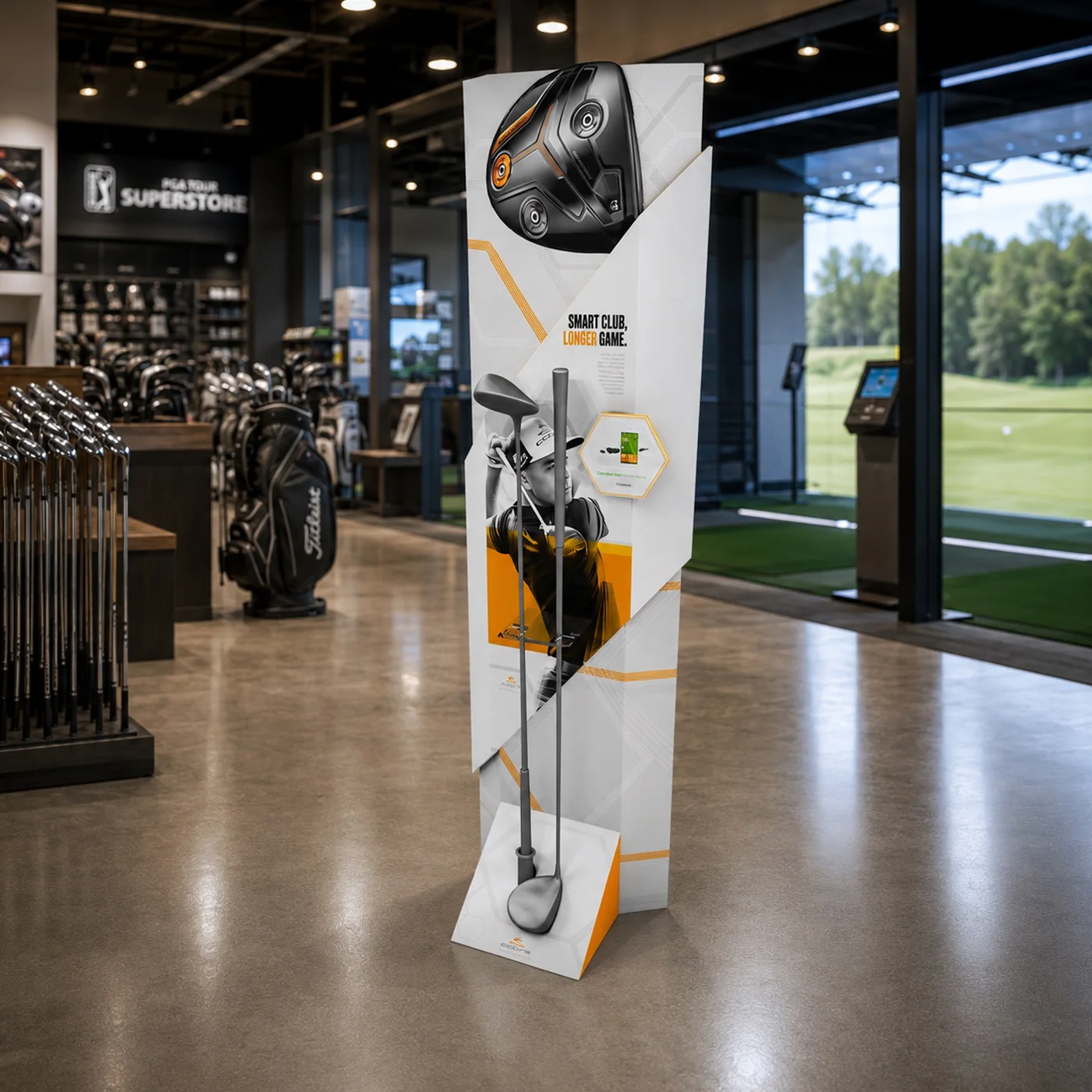 Cobra golf club floor display inside a golf superstore